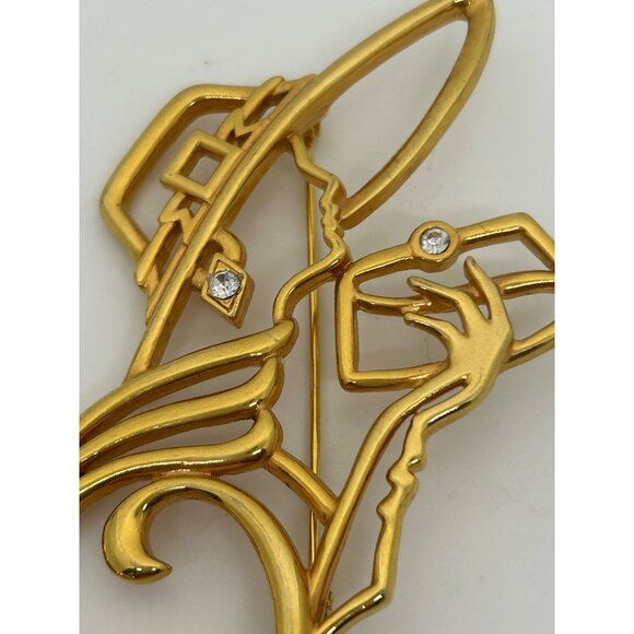 Vintage Lady Brooch Remington JJ Gold-Tone Woman With Rhinestone Accents - Picture 3 of 16